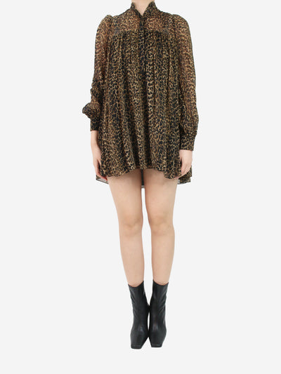Brown leopard print tie-neck dress - size FR 34 Dresses Saint Laurent 