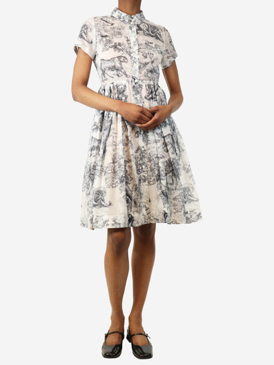 White and navy short-sleeved printed mini dress - size UK 6 Dresses Christian Dior 