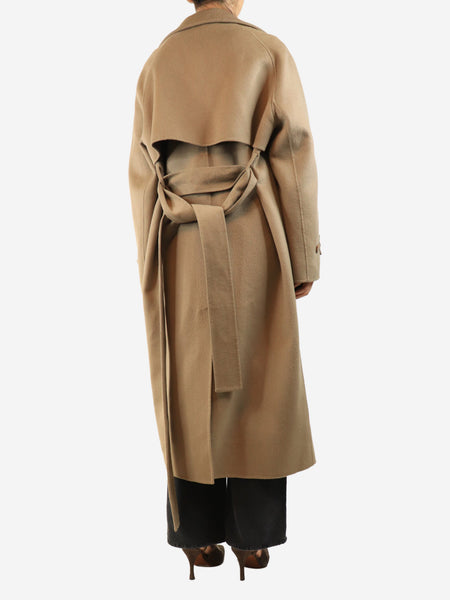 Brown wool and cashmere-blend long jacket - size UK 8 alternate image