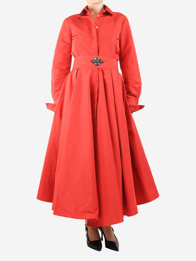 Red pleated shirt dress - size UK 12 Dresses Sara Roka 