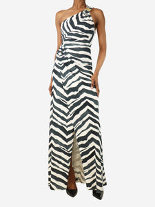 Emilio Pucci Black and white one-shoulder ruched maxi dress - size UK 6