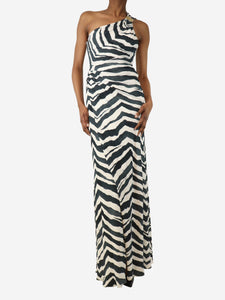 Emilio Pucci Black and white one-shoulder ruched maxi dress - size UK 6