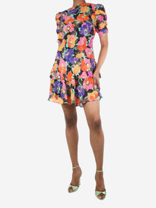 Rixo Multicoloured floral tiered mini dress - size UK 6