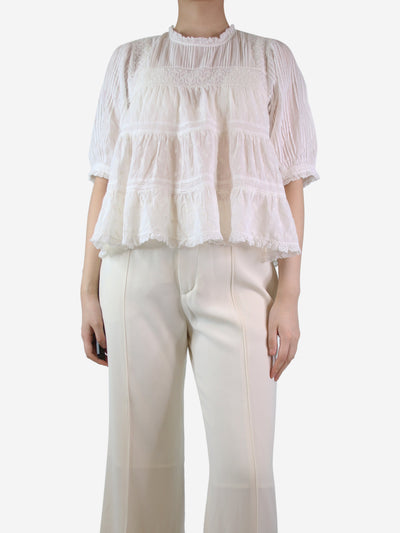 White lace-trimmed embroidered top - size S Tops Doen 