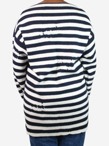 Christian Dior Blue distressed striped jumper - size UK 14