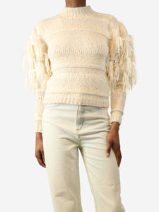 Ulla Johnson Cream alpaca fringe-knit sweater - size UK 4