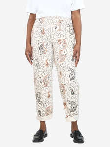 Isabel Marant Etoile Cream printed cotton-twill trousers - size UK 12