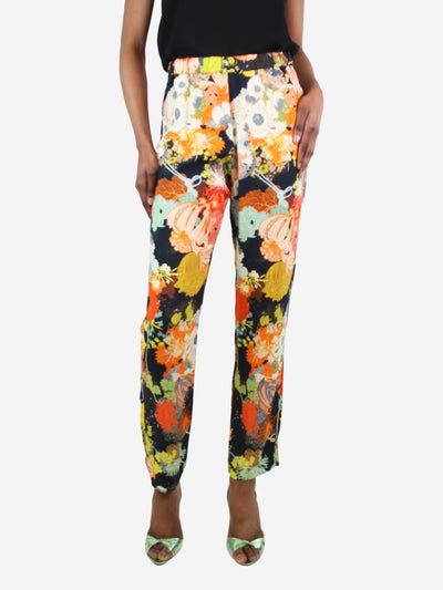 Multicolour floral-printed slim-leg trousers - size UK 8 Trousers Dries Van Noten 