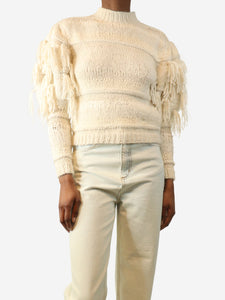 Ulla Johnson Cream alpaca fringe-knit sweater - size UK 4