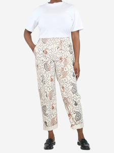 Isabel Marant Etoile Cream printed cotton-twill trousers - size UK 12