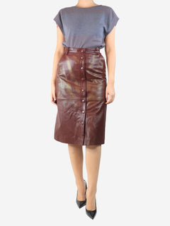 Burgundy leather button-front midi skirt - size UK 10 Skirts Remain Birger Christensen 