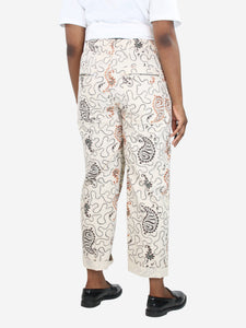 Isabel Marant Etoile Cream printed cotton-twill trousers - size UK 12