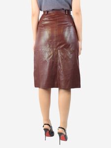 Remain Birger Christensen Burgundy leather button-front midi skirt - size UK 10