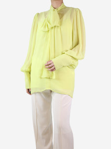 Costarellos Yellow satin-chiffon blouse - size UK 14