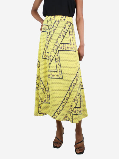 Yellow patterned silk midi skirt - size UK 6 Skirts Ganni 