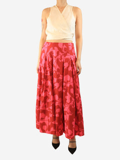 Pink and red floral pleated midi skirt - size UK 12 Skirts ME+EM 