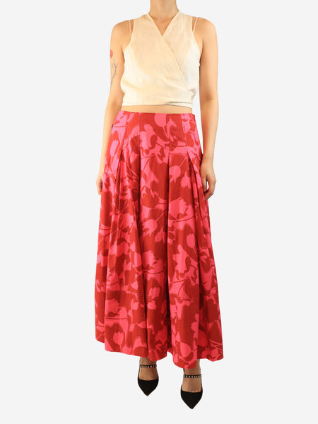 Pink and red floral pleated midi skirt - size UK 12 alternate image