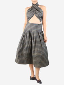 Pauw Grey check crop-tie top and midi skirt set - size S