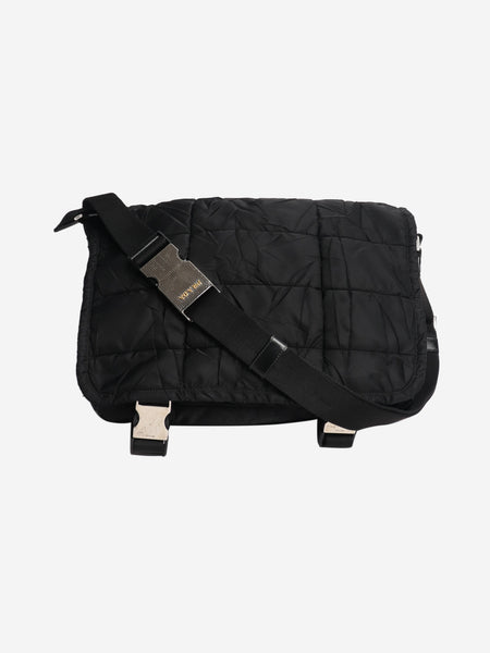 Black nylon puffer messenger bag product image