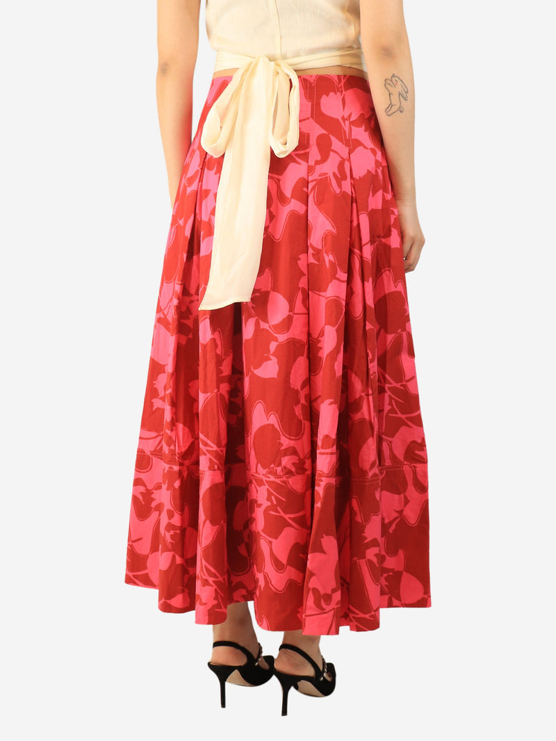 Pink and red floral pleated midi skirt - size UK 12 Skirts ME+EM 