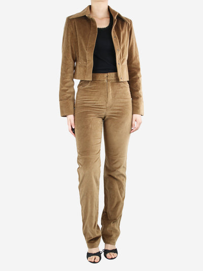 Brown velour cropped jacket and straight-leg trousers - size S Sets Wrong Generation 