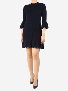 Derek Lam 10 Crosby Navy blue ribbed crochet-trim mini dress - size S