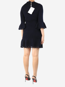 Derek Lam 10 Crosby Navy blue ribbed crochet-trim mini dress - size S