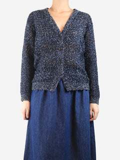 Navy blue and grey cashmere loose-knit cardigan - size UK 10 Knitwear Brunello Cucinelli 