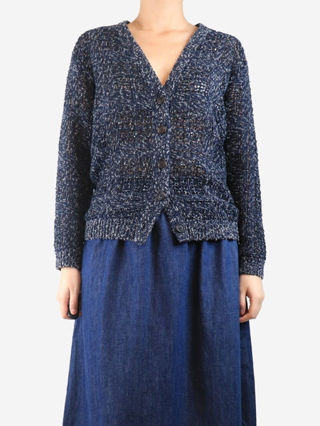 Navy blue and grey cashmere loose-knit cardigan - size UK 10 product image