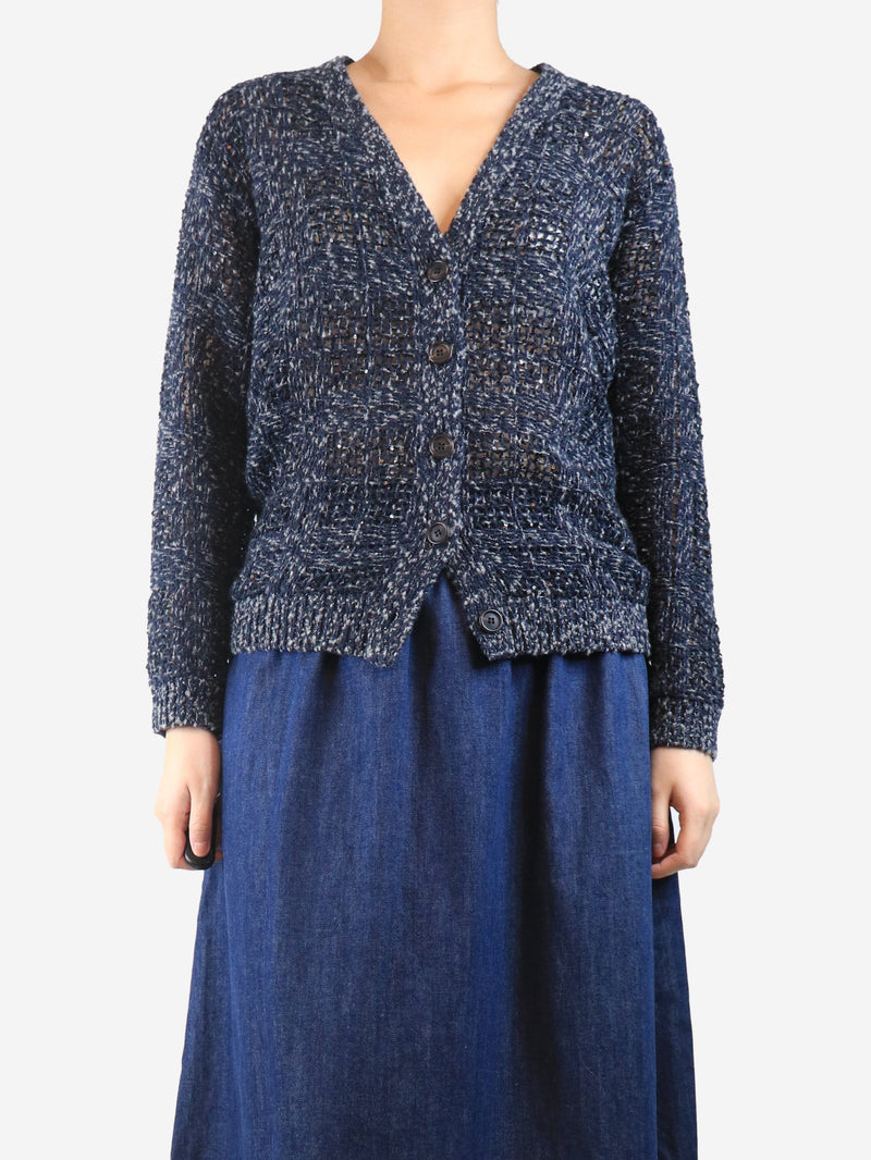 Navy blue and grey cashmere loose-knit cardigan - size UK 10 Knitwear Brunello Cucinelli 