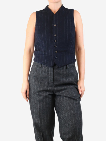 Navy blue wool pinstripe waistcoat - size UK 12 product image