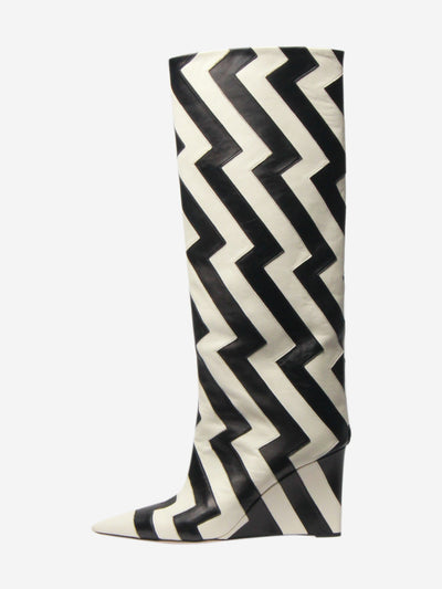 Cream and black leather striped knee-high wedge boots - size EU 39 Boots Jimmy Choo 