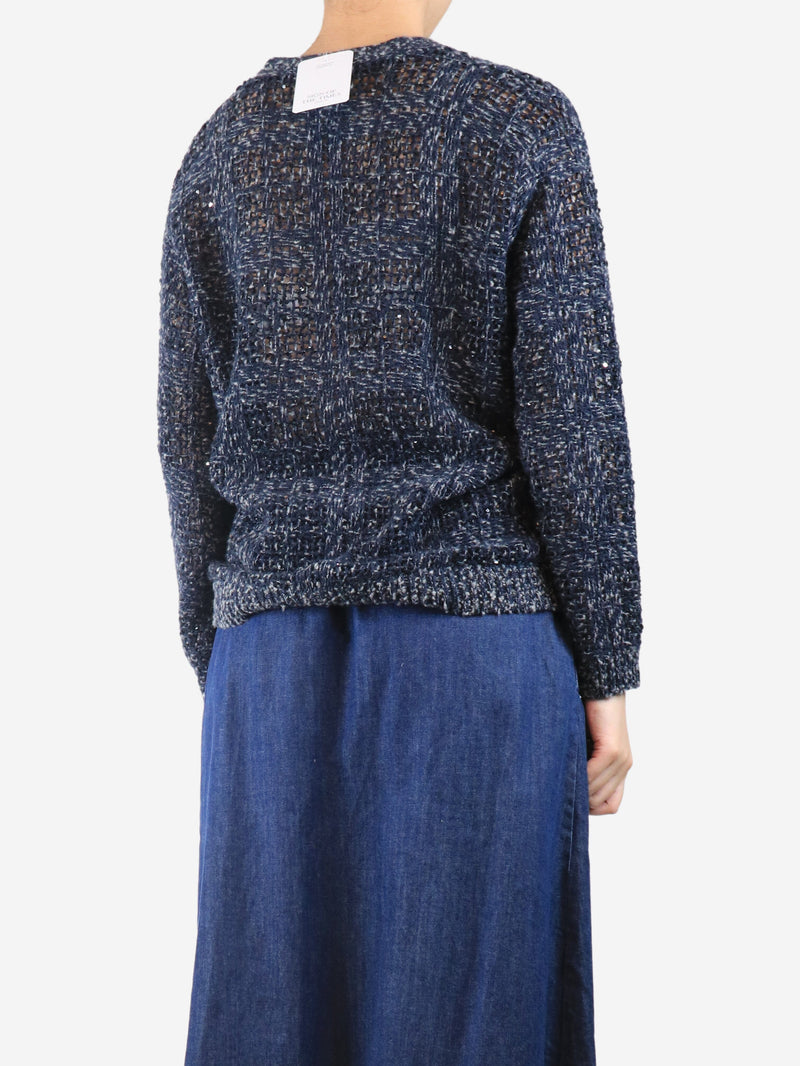 Navy blue and grey cashmere loose-knit cardigan - size UK 10 Knitwear Brunello Cucinelli 