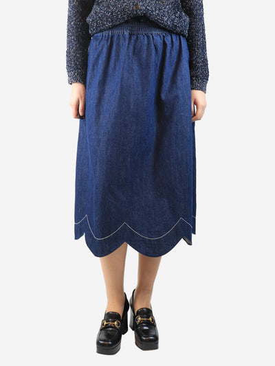 Blue denim scallop midi skirt - size UK 10 Skirts Wyse 
