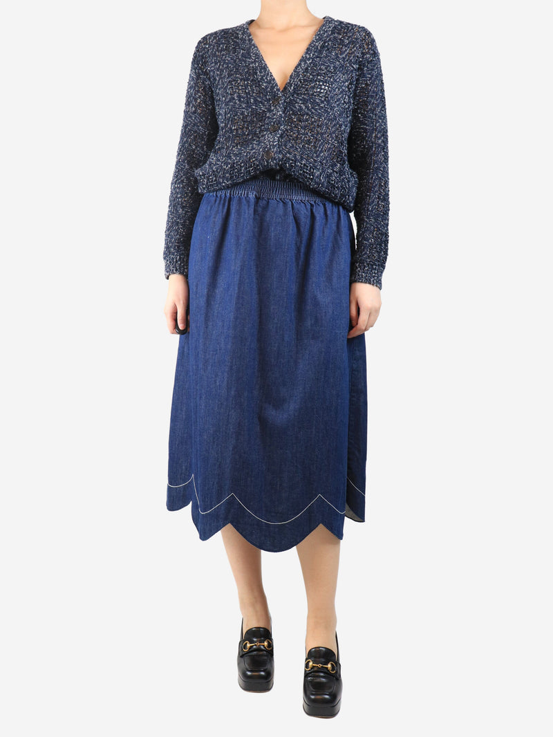 Blue denim scallop midi skirt - size UK 10 Skirts Wyse 