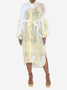 Loewe Yellow puff-sleeved printed sheer shirt dress - size UK 14