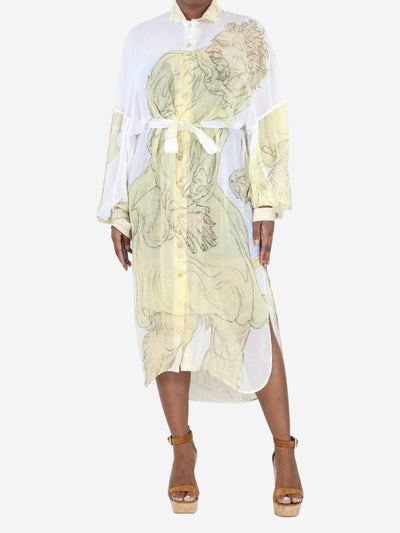 Loewe Yellow puff-sleeved printed sheer shirt dress - size UK 14 Dresses Loewe 