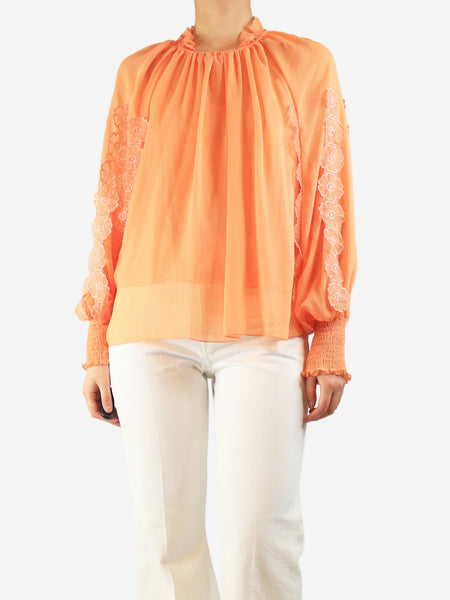 Orange chiffon blouse with slip - size UK 10 product image
