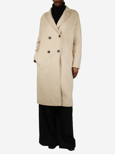 Claudie Pierlot Neutral double-breasted wool-blend coat - size UK 6