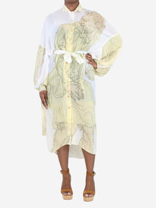 Loewe Yellow puff-sleeved printed sheer shirt dress - size UK 14