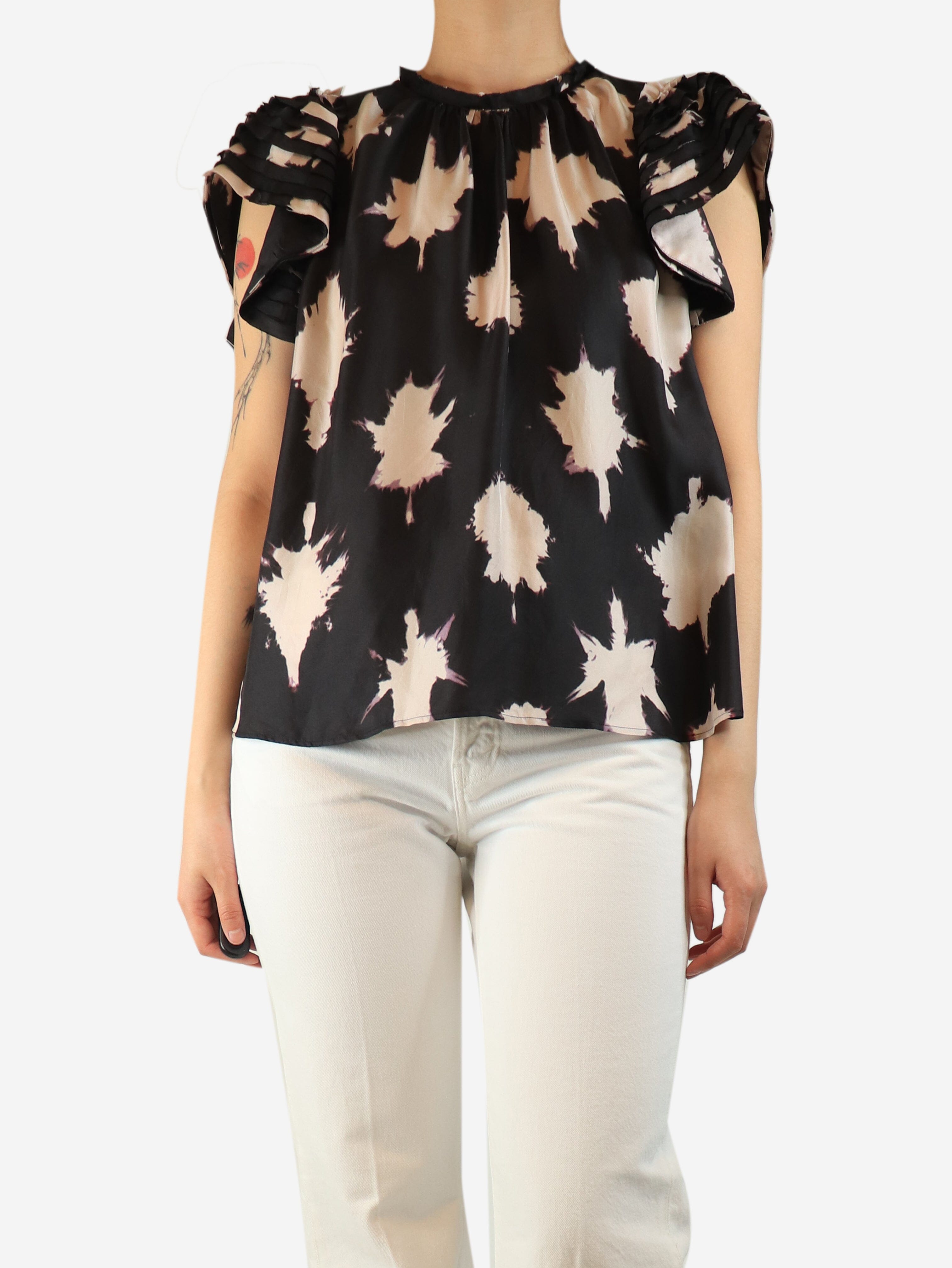 Black silk printed top - size UK 10 Tops Ulla Johnson 