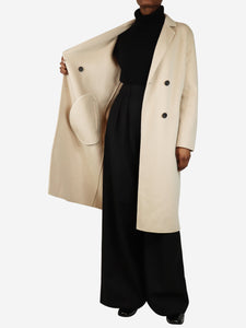 Claudie Pierlot Neutral double-breasted wool-blend coat - size UK 6