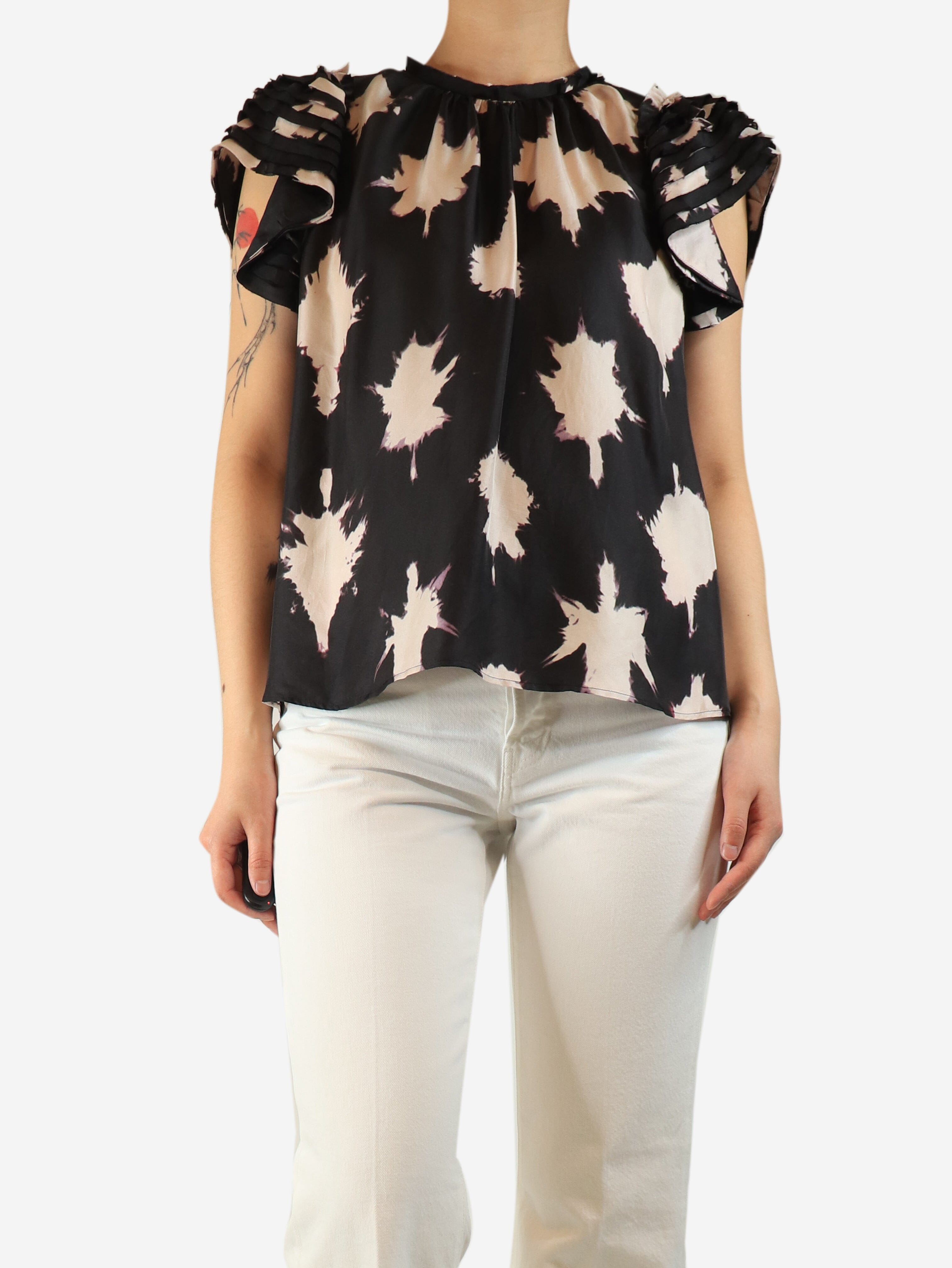 Black silk printed top - size UK 10 Tops Ulla Johnson 