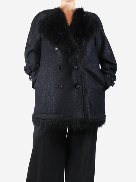 Black faux fur lined lurex thread coat - size L product image
