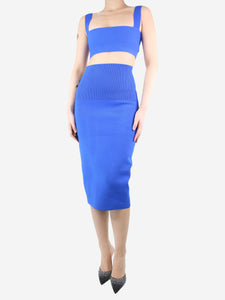 Victoria Beckham Blue body fitted pencil skirt and cropped top set - size UK 8