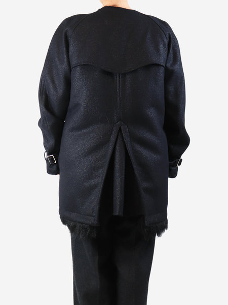 Black faux fur lined lurex thread coat - size L alternate image