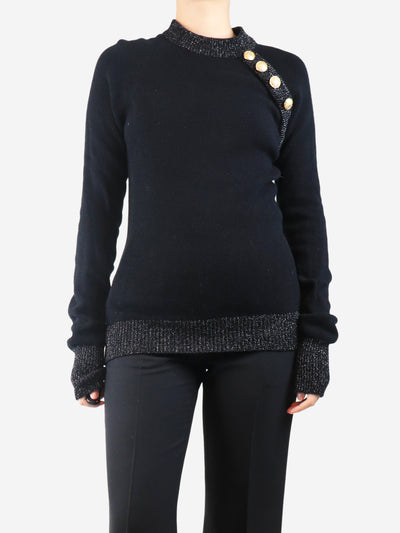 Black sparkly-trimmed button-front jumper - size UK 10 Knitwear Balmain 