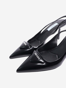 Prada Black logo-plaque slingback pumps - size EU 34