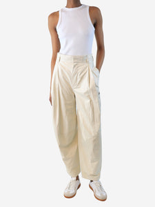 Bottega Veneta Cream leather barrel-leg cargo pants - size UK 4