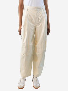 Bottega Veneta Cream leather barrel-leg cargo pants - size UK 4